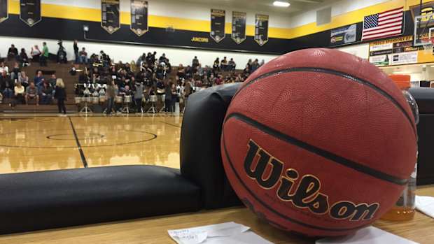 A high school basketball court