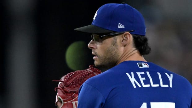 Kelly pitches in the Dodgers' 8-3 win over the Tigers on Sept. 18, 2023.