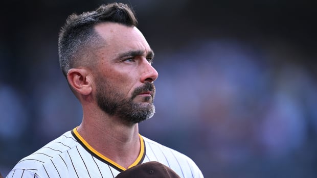 Matt Carpenter looks on before a game against the Mets.