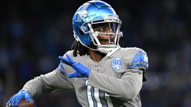 Lions quarterback Teddy Bridgewater throws a pass in warmups before a game.