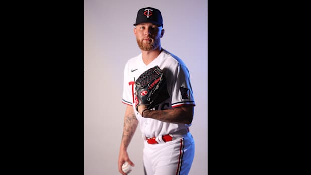 Minnesota Twins pitcher Blayne Enlow during photo day at Hammond Stadium. (2023)