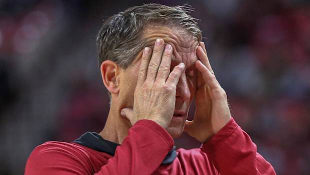 Razorbacks coach Eric Musselman on sidelines against Abilene Christian