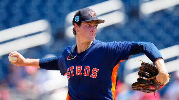 Mar 11, 2023; West Palm Beach, Florida, USA; Houston Astros starting pitcher Forrest Whitley (60) throws a pitch against the St. Louis Cardinals during the first inning at The Ballpark of the Palm Beaches. Mandatory Credit: Rich Storry-USA TODAY Sports