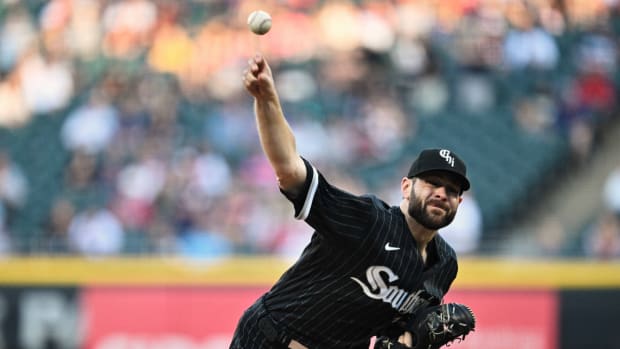 Chicago White Sox pitcher Lucas Giolito throws a pitch against the Boston Red Sox.