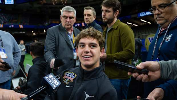 Texas quarterback Arch Manning speaks to the press during Texas Media Day ahead of the Sugar Bowl in New Orleans, Louisiana, Dec. 30, 2023. The Texas Longhorns will take on the Washington Huskies in the College Football Playoff Semi-Finals on January 1.