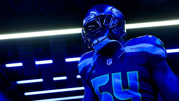 Seattle Seahawks linebacker Bobby Wagner (54) exits the locker room before pregame warmups against the Philadelphia Eagles at Lumen Field.