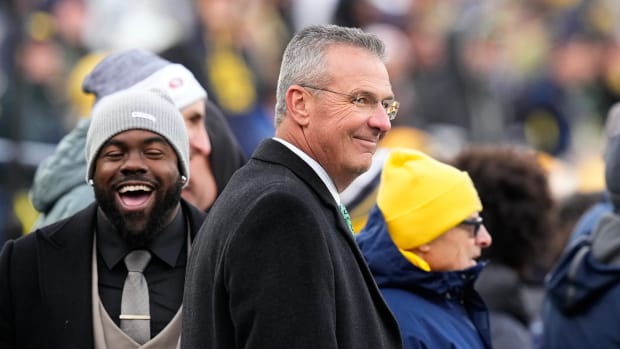 Fox’s Urban Meyer on the sideline during Ohio State vs. Michigan.