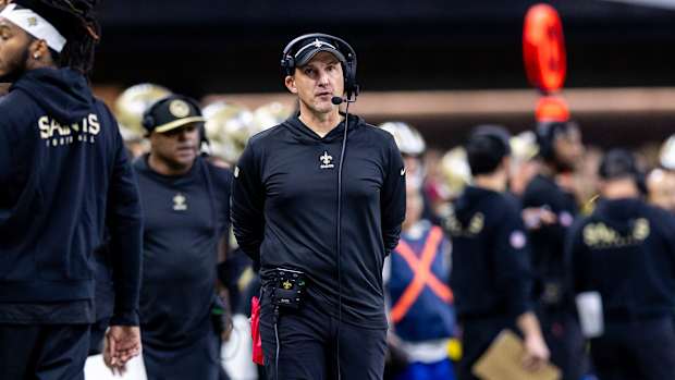 New Orleans Saints head coach Dennis Allen looks on against the Atlanta Falcons 