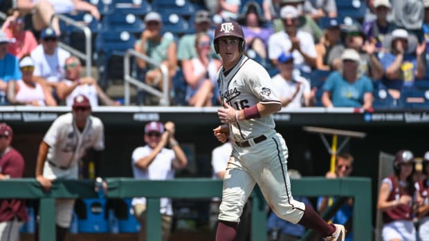 Texas A&M Aggies second baseman Ryan Targac (16) advances home on a error against the Texas Longhorns in the second inning at Charles Schwab Field.