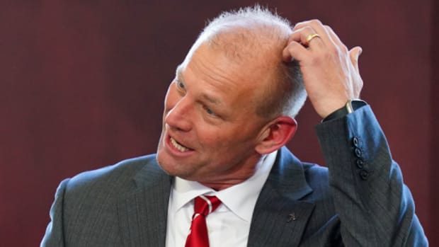 Kalen DeBoer speaks after being named Alabama football coach after the retirement of Nick Saban.