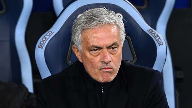 Manager Jose Mourinho pictured during Roma's 1-0 loss to rivals Lazio in January 2024