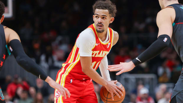 Jan 13, 2024; Atlanta, Georgia, USA; Atlanta Hawks guard Trae Young (11) in action against the Washington Wizards in the second quarter at State Farm Arena. Mandatory Credit: Brett Davis-USA TODAY Sports  