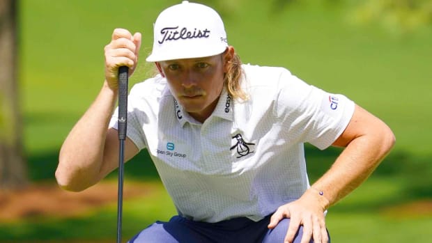 Cameron Smith stares down a putt in the first round at the 2022 Masters.