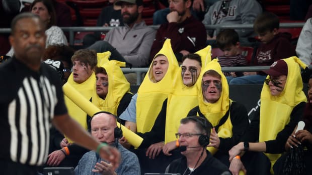 Mississippi State Bulldogs fans react during the second half against the Vanderbilt Commodores at Humphrey Coliseum.