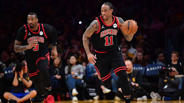 January 25, 2024; Chicago Bulls forward DeMar DeRozan and center Andre Drummond