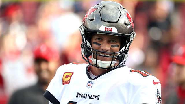 Jan 9, 2022; Tampa, Florida, USA; Tampa Bay Buccaneers quarterback Tom Brady (12) against the Carolina Panthers prior to the game at Raymond James Stadium. Mandatory Credit: Kim Klement-USA TODAY Sports