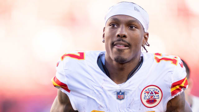 October 23, 2022; Santa Clara, California, USA; Kansas City Chiefs wide receiver Mecole Hardman (17) after the game against the San Francisco 49ers at Levi's Stadium. Mandatory Credit: Kyle Terada-USA TODAY Sports