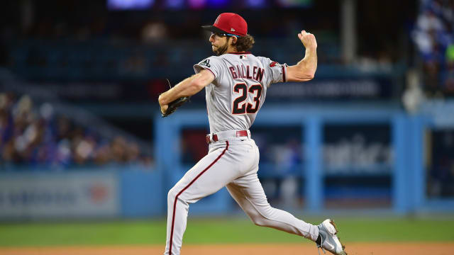 Zac Gallen pitching in the 5th inning against the Dodgers March 30th