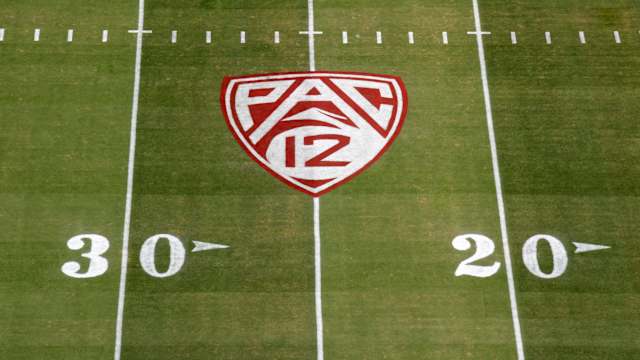 Sep 8, 2018; Stanford, CA, USA; General overall view of the Pac-12 Conference logo on the field during the game between the Southern California Trojans and the Stanford Cardinal at Stanford Stadium. Mandatory Credit: Kirby Lee-USA TODAY Sports