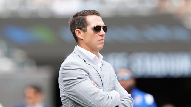 New York Giants general manager Joe Schoen on the field before a preseason game at MetLife Stadium on Sunday, August 28, 2022.