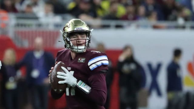 Michigan Panthers quarterback Carson Strong passes against the New Jersey Generals during the first half on Sunday, April 30, 2023, at Ford Field. Panthersnj 043023 Kd1319  
