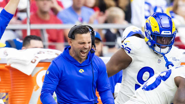 Nov 26, 2023; Glendale, Arizona, USA; Los Angeles Rams pass game coordinator Chris Shula against the Arizona Cardinals at State Farm Stadium.