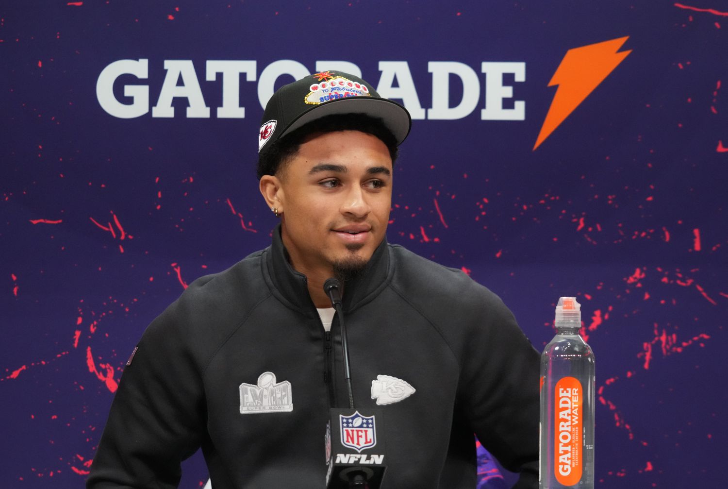 Feb 5, 2024; Las Vegas, NV, USA; Kansas City Chiefs cornerback Trent McDuffie during Super Bowl LVIII Opening Night at Allegiant Stadium. Mandatory Credit: Kirby Lee-USA TODAY Sports  