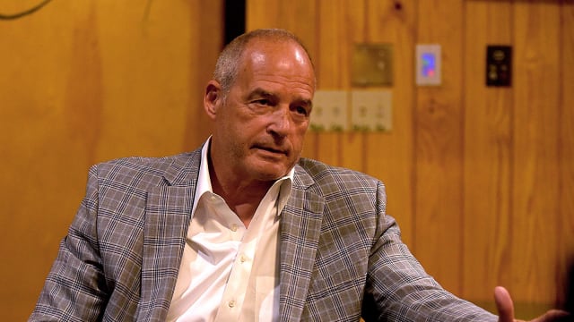 Former Missouri head football coach Gary Pinkel addresses members of the media in 2022 at Shakespeare's Pizza South about a package he received in the mail that informed him he had been selected to be inducted into the College Football Hall of Fame.