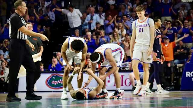 Gators guards Riley Kugel, Walter Clayton Jr. and Zyon Pullin