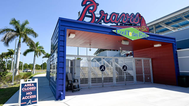 Mar 13, 2020; North Port, Florida, USA; A sign and a locked gate greet visitors to CoolToday Park following the cancellation of Major League Baseball spring training due to the Covid 19 coronavirus.