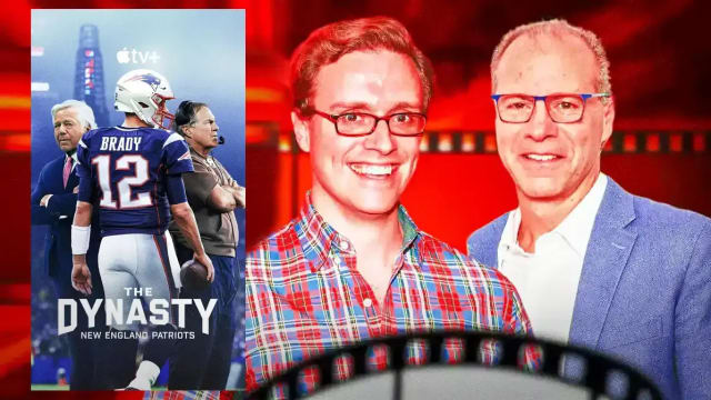 New England Patriots “The Dynasty” director Matthew Hamachek (center) and author Jeff Benedict (right)