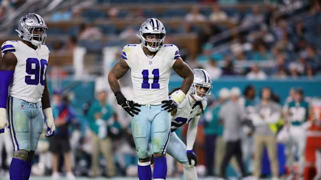 Dec 24, 2023; Miami Gardens, Florida, USA; Dallas Cowboys linebacker Micah Parsons (11) looks on against the Miami Dolphins during the fourth quarter at Hard Rock Stadium.