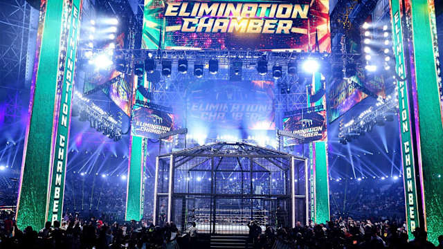 The WWE Elimination Chamber setup during the show.
