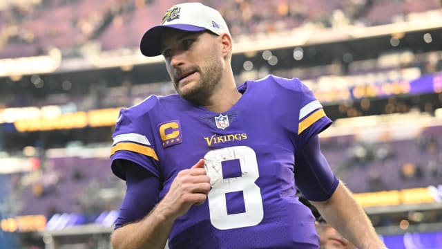 Dec 4, 2022; Minneapolis, Minnesota, USA; Minnesota Vikings quarterback Kirk Cousins (8) reacts after the game against the New York Jets at U.S. Bank Stadium.