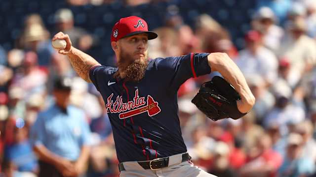 Feb 28, 2024; Clearwater, Florida, USA; Atlanta Braves pitcher Ken Giles (91) throws a pitch during the third inning against the Philadelphia Phillies at BayCare Ballpark.