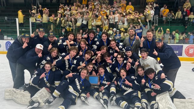 Chanhassen Storm celebrate the Section 2AA championship over previously unbeaten Minnetonka.