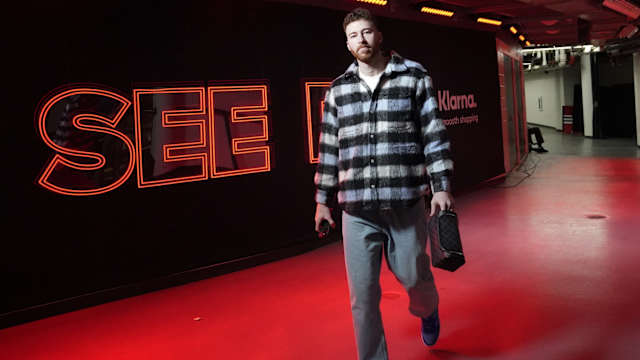 Chicago Bulls forward Onuralp Bitim (17) enters the building before the game against the Milwaukee Bucks at United Center.