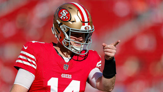Jan 7, 2024; Santa Clara, California, USA; San Francisco 49ers quarterback Sam Darnold (14) before the game against the Los Angeles Rams at Levi's Stadium.