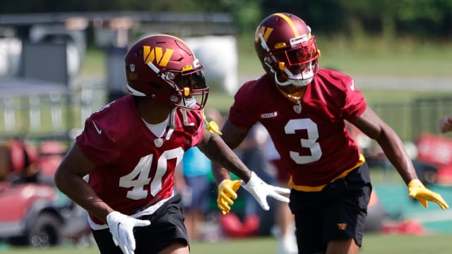 Jun 16, 2022; Ashburn, Virginia, USA; Washington Commanders defensive back Will Adams (40) and Commanders cornerback William Jackson III (3) participate in drills on day three of minicamp at The Park. Mandatory Credit: Geoff Burke-USA TODAY Sports  