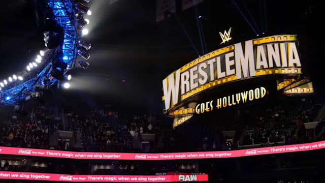 A look at the sign for WrestleMania 39.