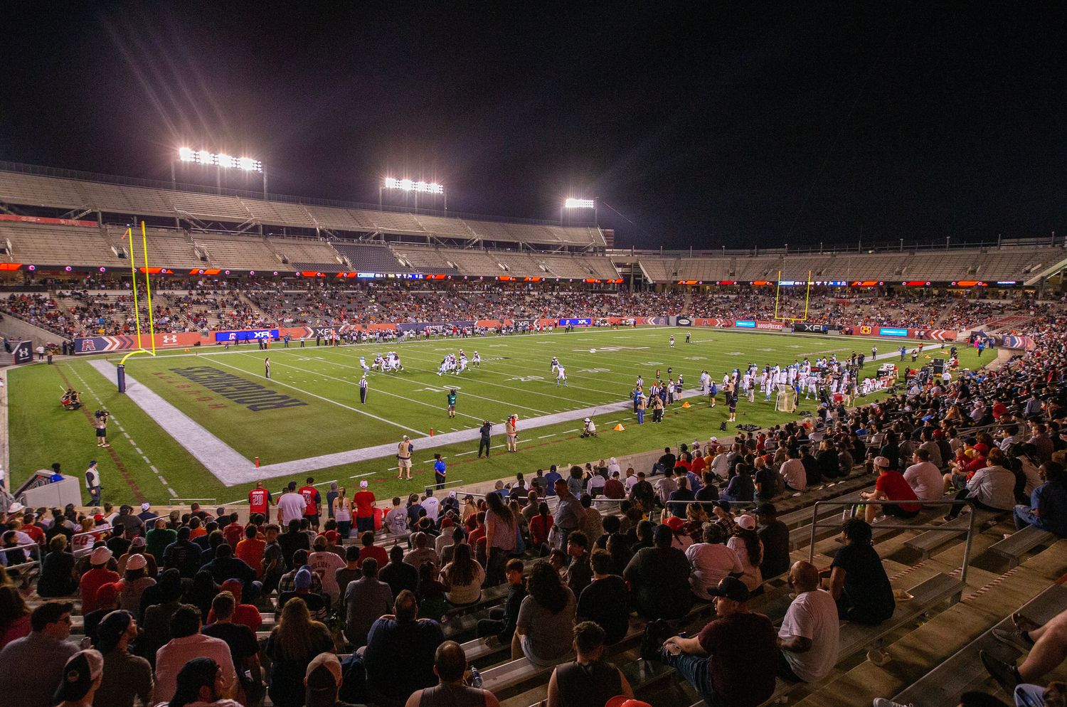 Feb 26, 2023; Houston, TX, USA; A general view of TDECU Stadium as the Arlington Renegades punt against the Houston Roughnecks in the third quarter. Mandatory Credit: Thomas Shea-USA TODAY Sports The Roughnecks won 24 to 17.  