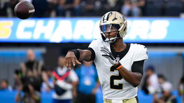Aug 20, 2023; Inglewood, California, USA; New Orleans Saints quarterback Jameis Winston (2) during the first quarter against the Los Angeles Chargers at SoFi Stadium. Mandatory Credit: Robert Hanashiro-USA TODAY Sports