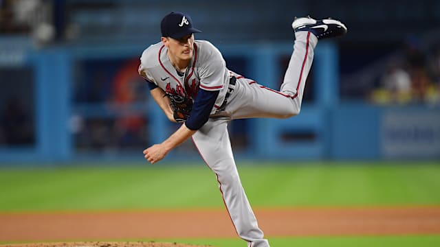 September 1, 2023; Los Angeles, California, USA; Atlanta Braves starting pitcher Max Fried (54) throws against the Los Angeles Dodgers during the fourth inning at Dodger Stadium.