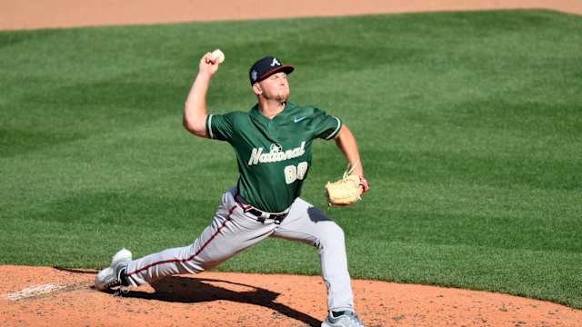 Jul 8, 2023; Seattle, Washington, USA; National League Futures relief pitcher Spencer Schwellenbach (88) of the Atlanta Braves pitches to the American League during the fifth inning of the All Star-Futures game at T-Mobile Park.