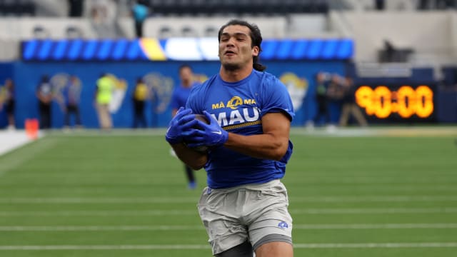 Aug 19, 2023; Inglewood, California, USA; Los Angeles Rams wide receiver Puka Nacua (17) warms up before the game against the Las Vegas Raiders at SoFi Stadium. Mandatory Credit: Kiyoshi Mio-USA TODAY Sports 