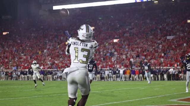 Eric Singleton Jr. catches a pass against Ole Miss