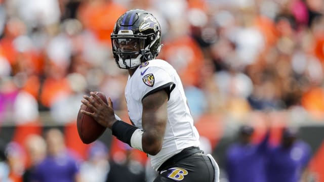 Sep 17, 2023; Cincinnati, Ohio, USA; Baltimore Ravens quarterback Lamar Jackson (8) plays the field against the Cincinnati Bengals in the first half at Paycor Stadium. Mandatory Credit: Katie Stratman-USA TODAY Sports