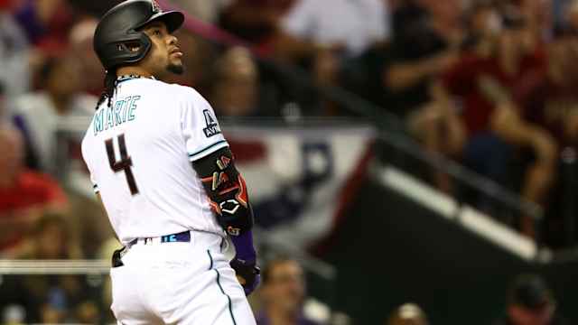 Ketel Marte admires his home run on October 12th, 2023