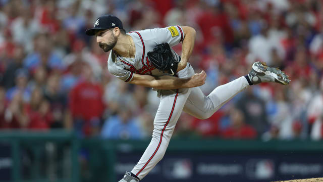 Oct 12, 2023; Philadelphia, Pennsylvania, USA; Atlanta Braves starting pitcher Spencer Strider (99) throws against the. Philadelphia Phillies during the first inning in game four of the NLDS of the 2023 MLB playoffs at Citizens Bank Park.