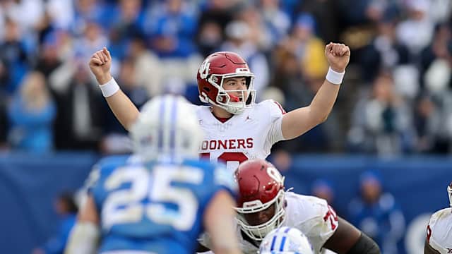 Nov 18, 2023; Provo, Utah, USA; Oklahoma Sooners quarterback Jackson Arnold (10) calls a play against the Brigham Young Cougars in the fourth quarter at LaVell Edwards Stadium. 